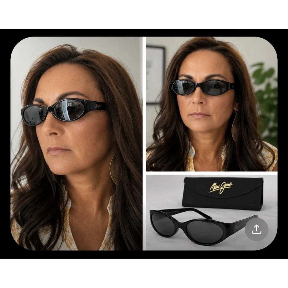 MAUI JIM MALIA MJ 125-02 Gloss Black W/ Grey POLARIZED Oval  SUNGLASSES NEW Case